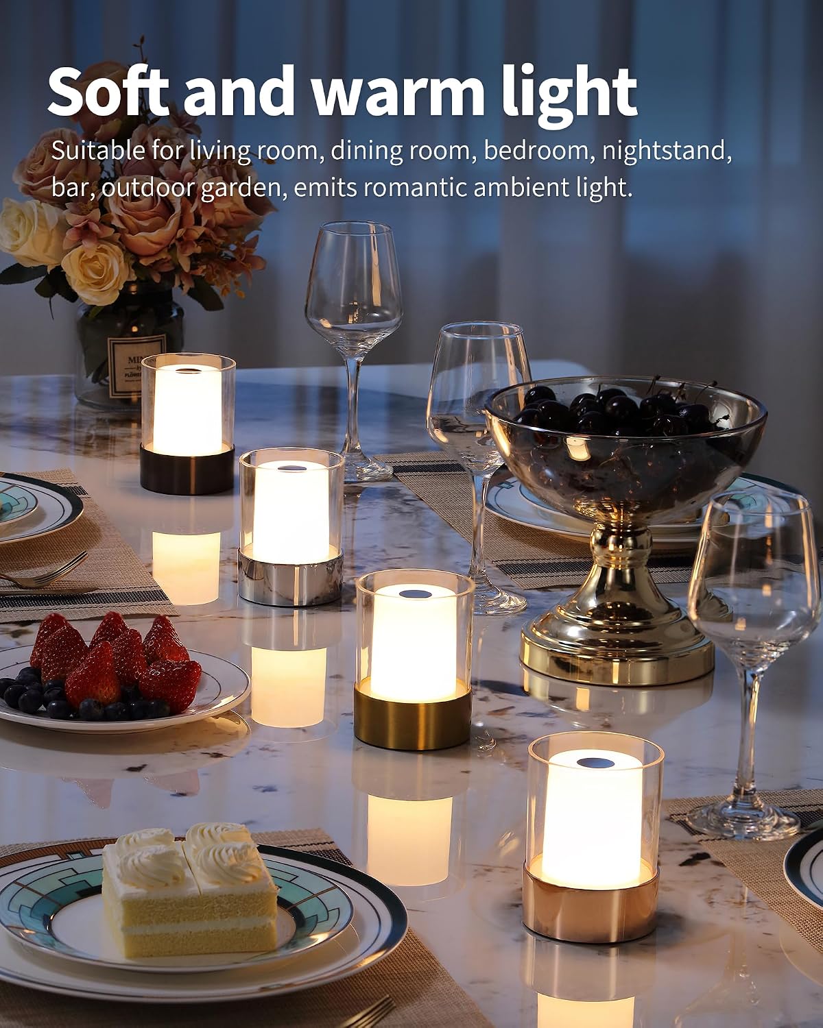 4" Black Cordless Table Lamp Set of 2, Outdoor Rechargeable Lamp