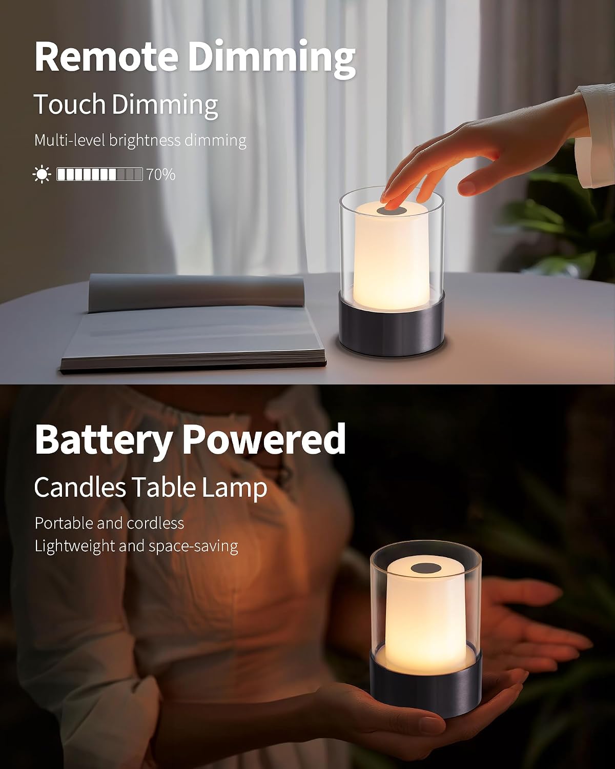 4" Black Cordless Table Lamp Set of 2, Outdoor Rechargeable Lamp