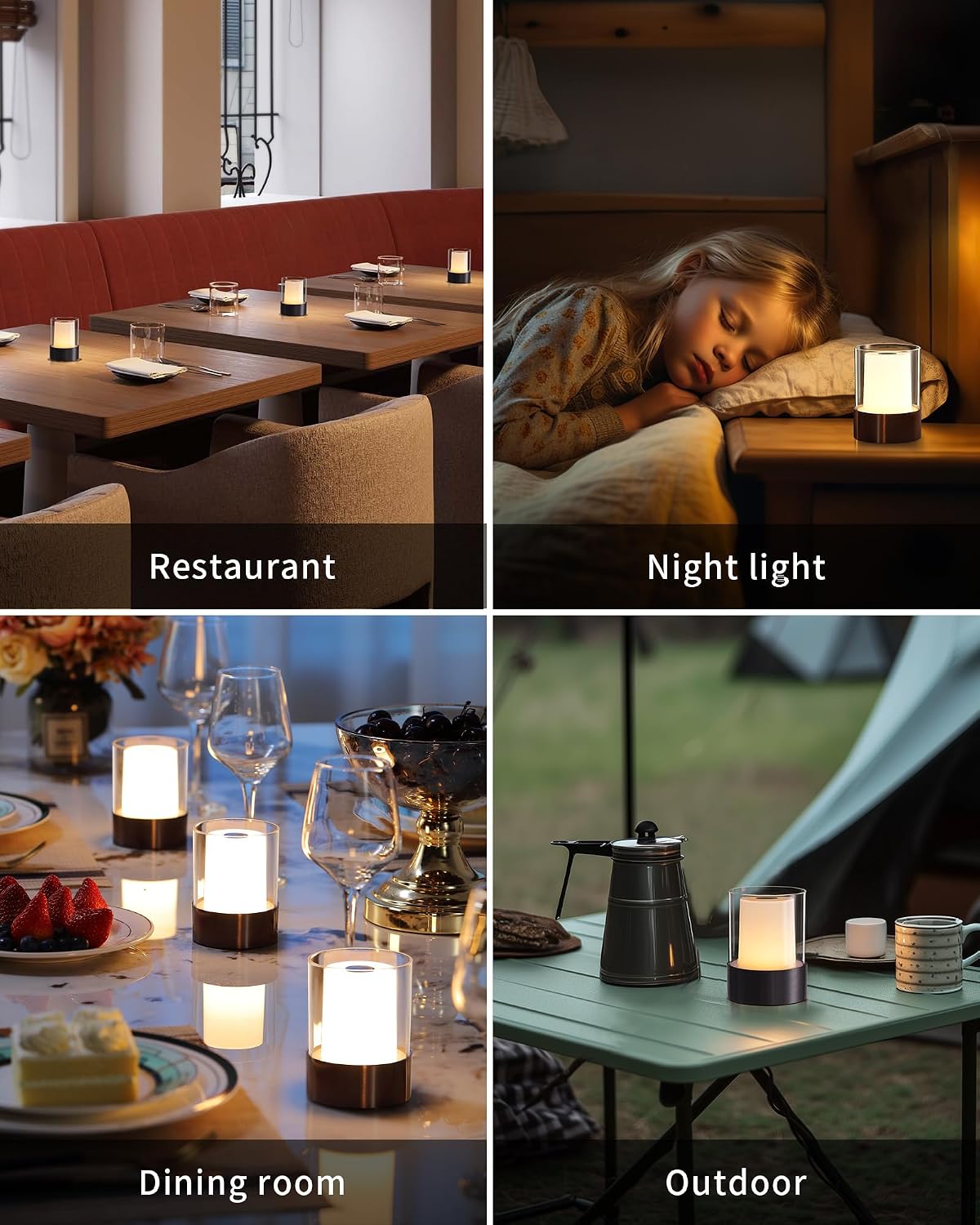 4" Black Cordless Table Lamp Set of 2, Outdoor Rechargeable Lamp