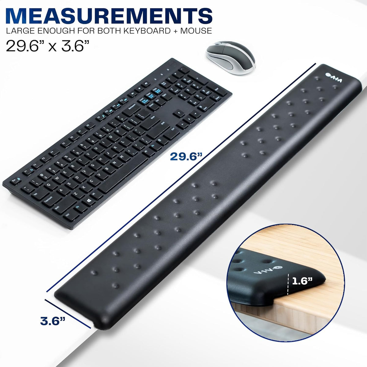 Black Ergonomic Long 30 in Wrist Pad, DESK-WR30