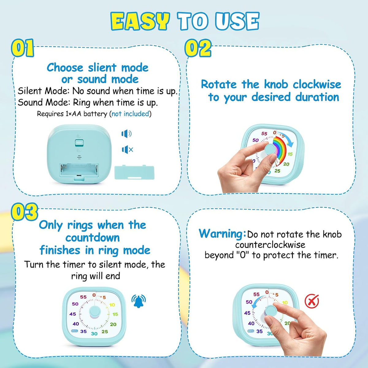 Visual Timer for Kids, 60-Minute Countdown Silent Operation Timer