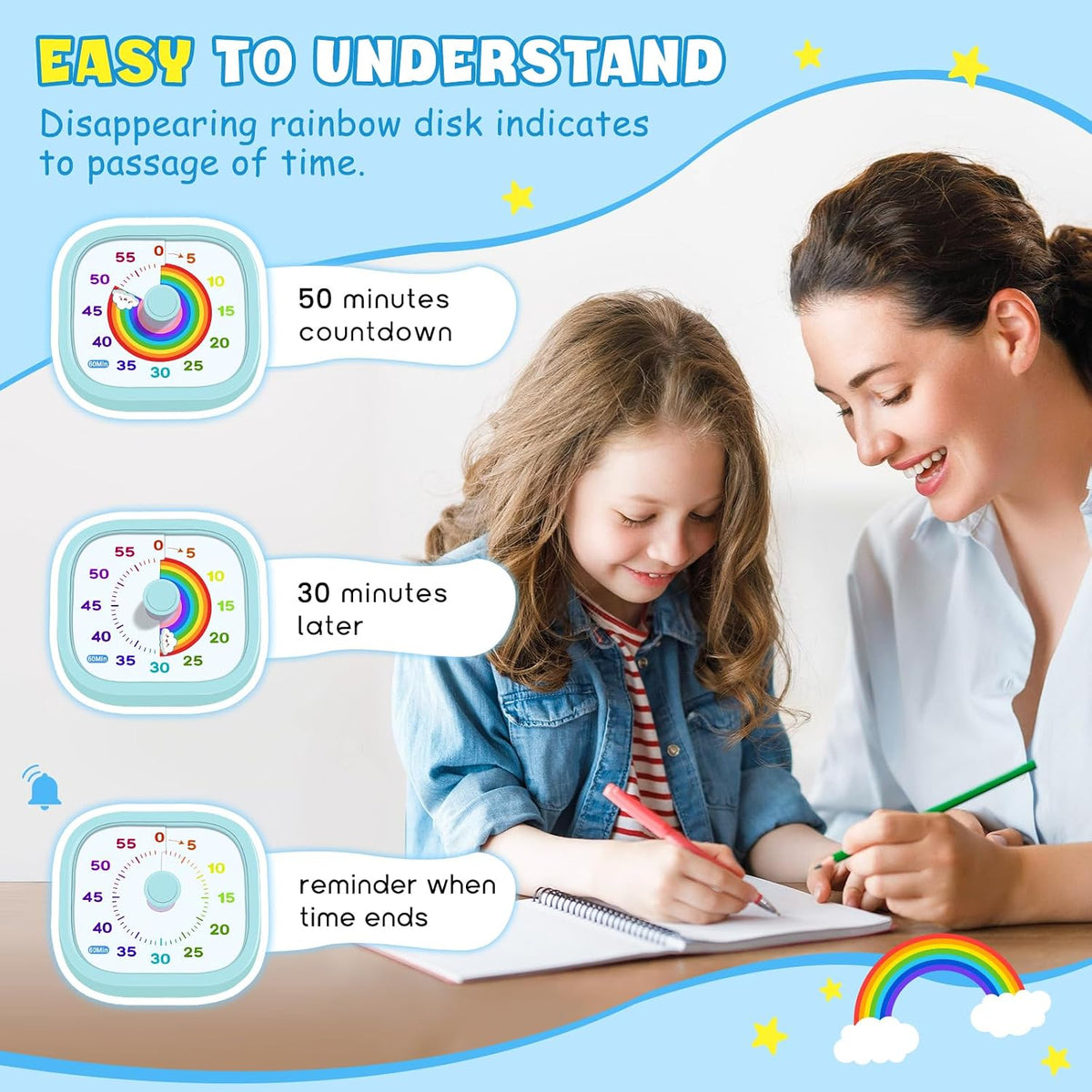 Visual Timer for Kids, 60-Minute Countdown Silent Operation Timer
