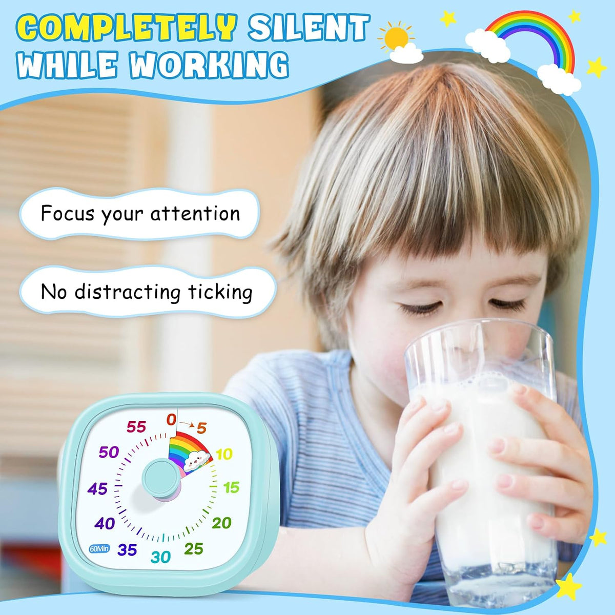 Visual Timer for Kids, 60-Minute Countdown Silent Operation Timer