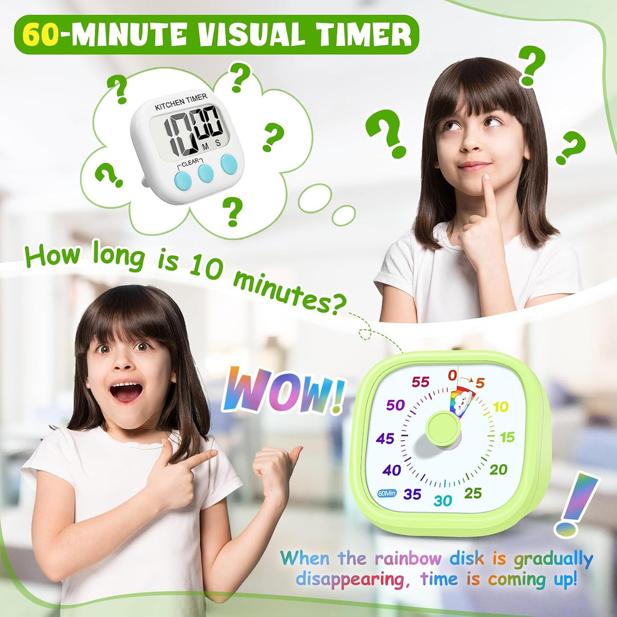 Visual Timer for Kids, 60-Minute Countdown Silent Operation Timer
