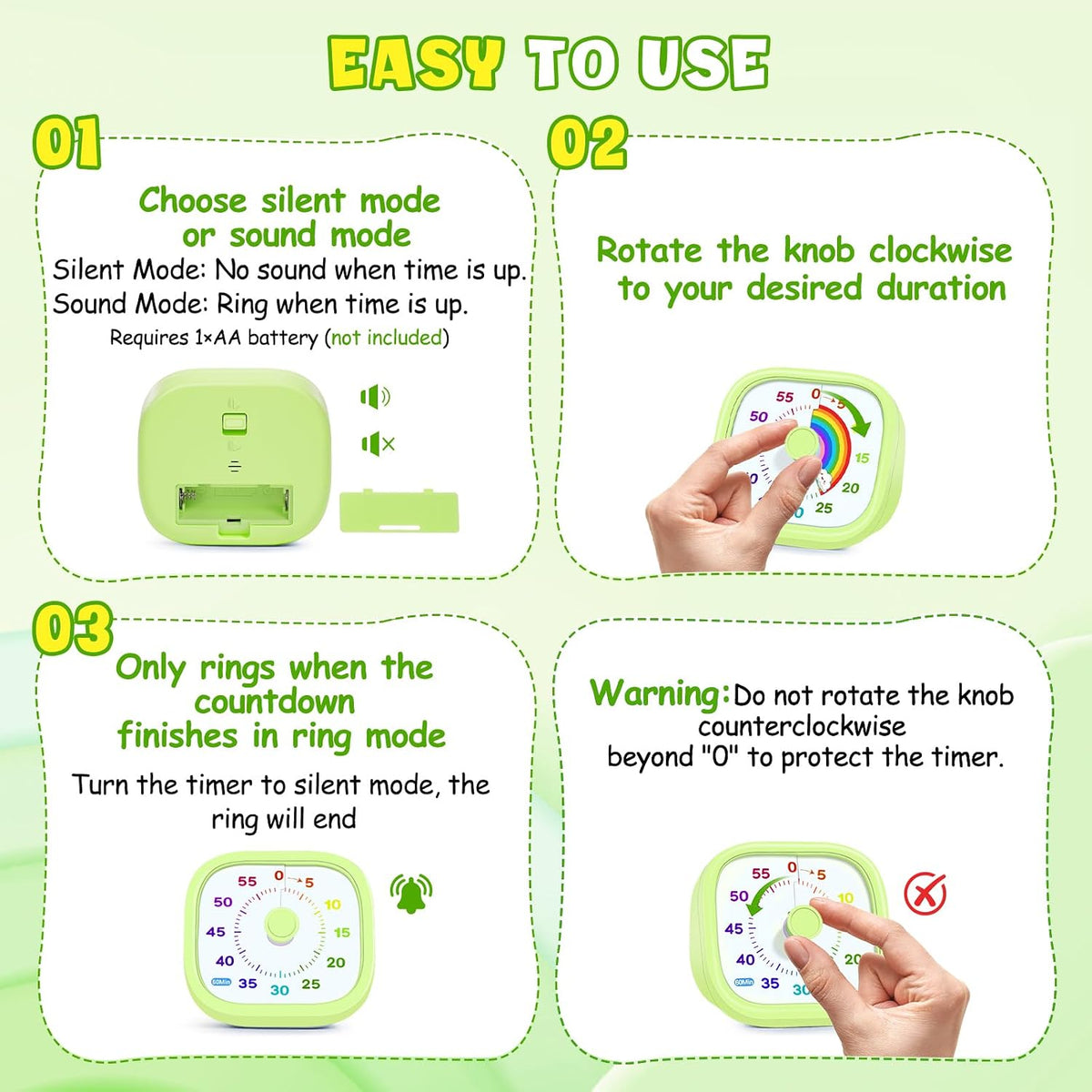 Visual Timer for Kids, 60-Minute Countdown Silent Operation Timer