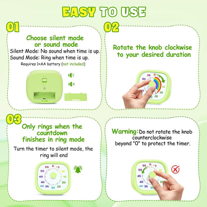 Visual Timer for Kids, 60-Minute Countdown Silent Operation Timer