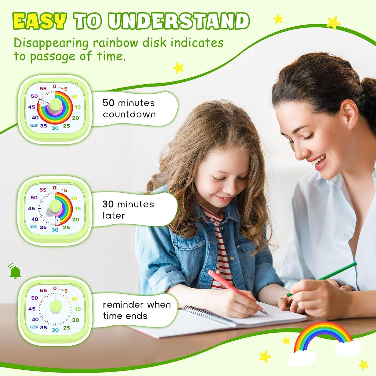 Visual Timer for Kids, 60-Minute Countdown Silent Operation Timer