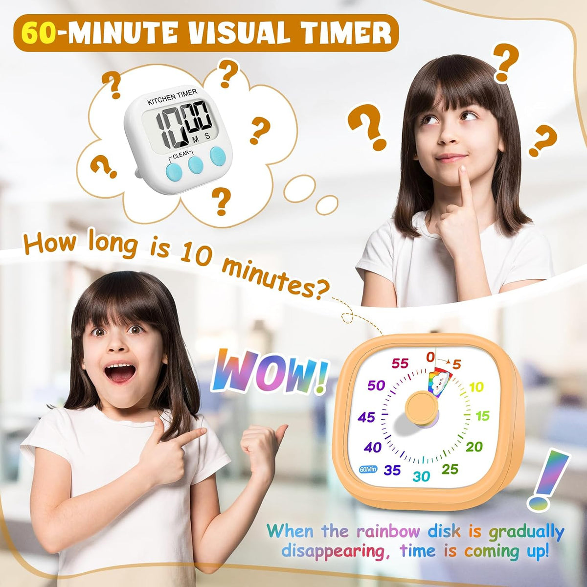 Visual Timer for Kids, 60-Minute Countdown Silent Operation Timer