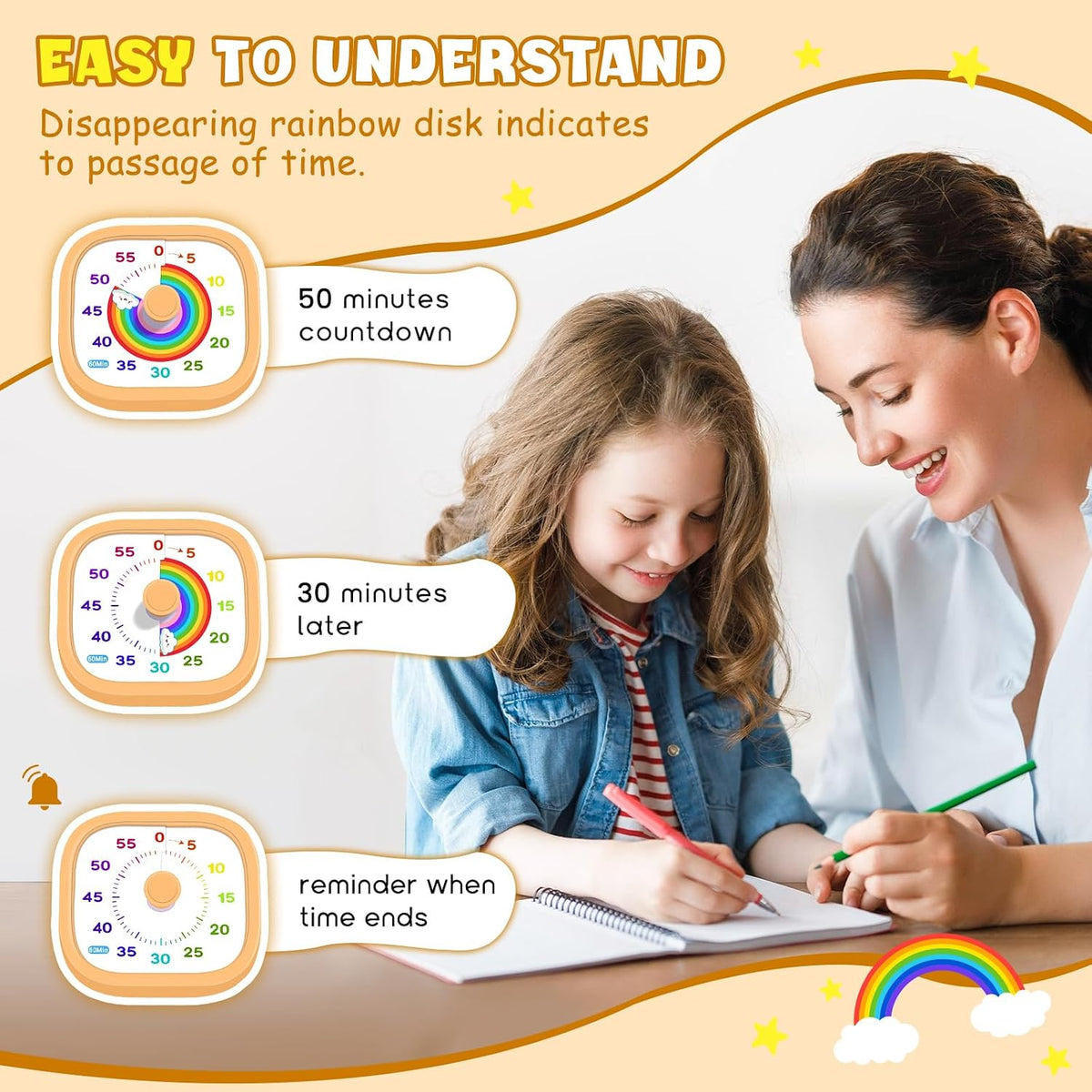 Visual Timer for Kids, 60-Minute Countdown Silent Operation Timer