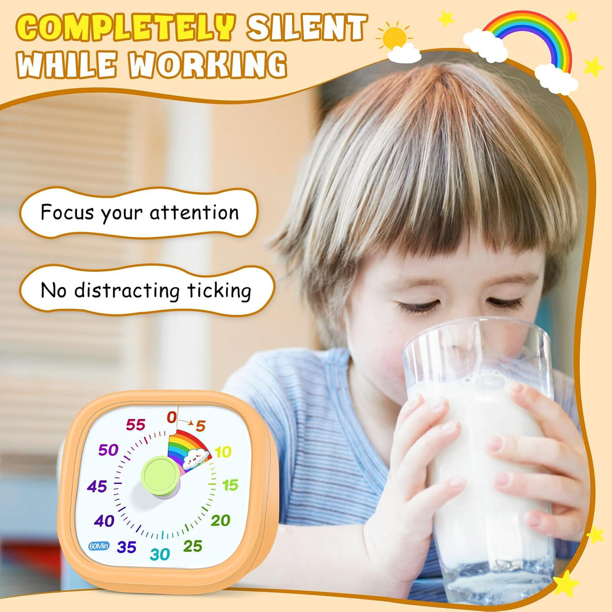Visual Timer for Kids, 60-Minute Countdown Silent Operation Timer