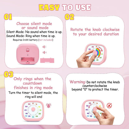 Visual Timer for Kids, 60-Minute Countdown Silent Operation Timer