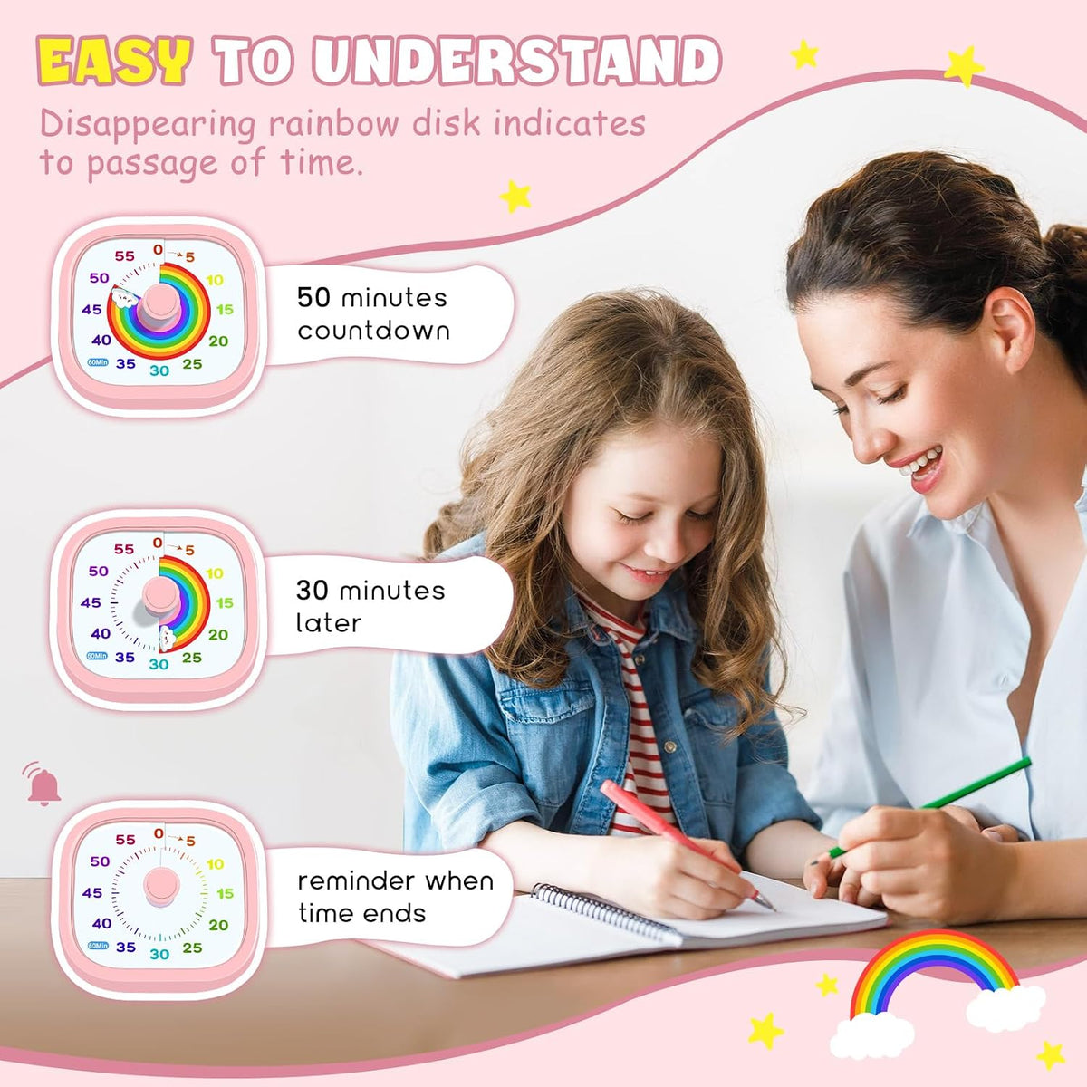 Visual Timer for Kids, 60-Minute Countdown Silent Operation Timer