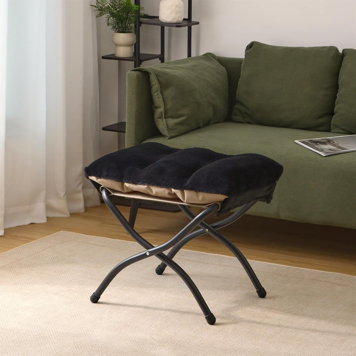 15"(H) Folding Ottoman, Foldable Footrest Stool, Portable Small Foot Stool for Couch, Collapsible Foot Rest Ottoman for Sofa, Accent Padded Ottomans for Living Room, Bedroom, Dark Grey
