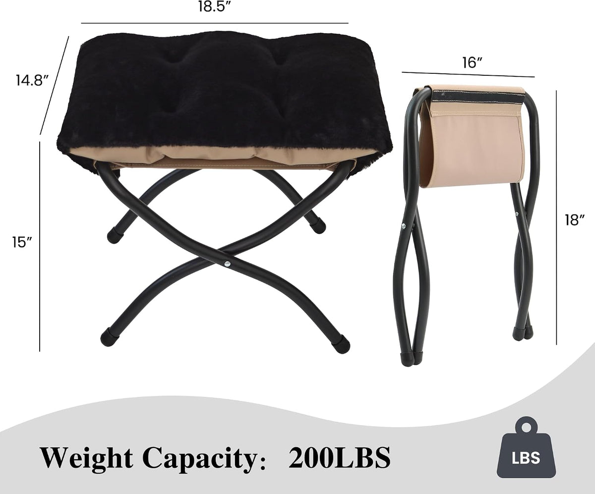 15"(H) Folding Ottoman, Foldable Footrest Stool, Portable Small Foot Stool for Couch, Collapsible Foot Rest Ottoman for Sofa, Accent Padded Ottomans for Living Room, Bedroom, Dark Grey