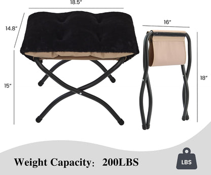 15"(H) Folding Ottoman, Foldable Footrest Stool, Portable Small Foot Stool for Couch, Collapsible Foot Rest Ottoman for Sofa, Accent Padded Ottomans for Living Room, Bedroom, Dark Grey