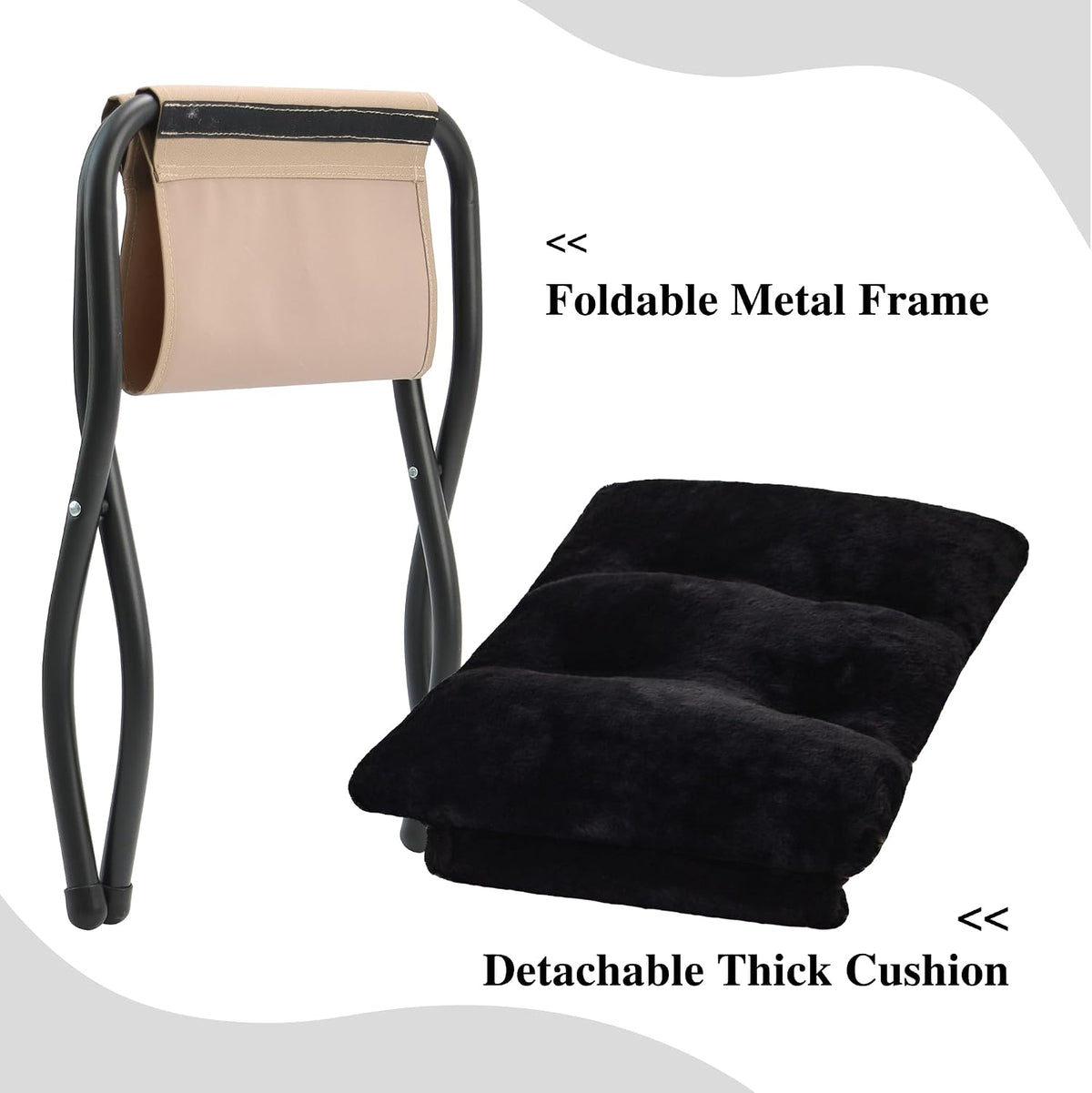 15"(H) Folding Ottoman, Foldable Footrest Stool, Portable Small Foot Stool for Couch, Collapsible Foot Rest Ottoman for Sofa, Accent Padded Ottomans for Living Room, Bedroom, Dark Grey