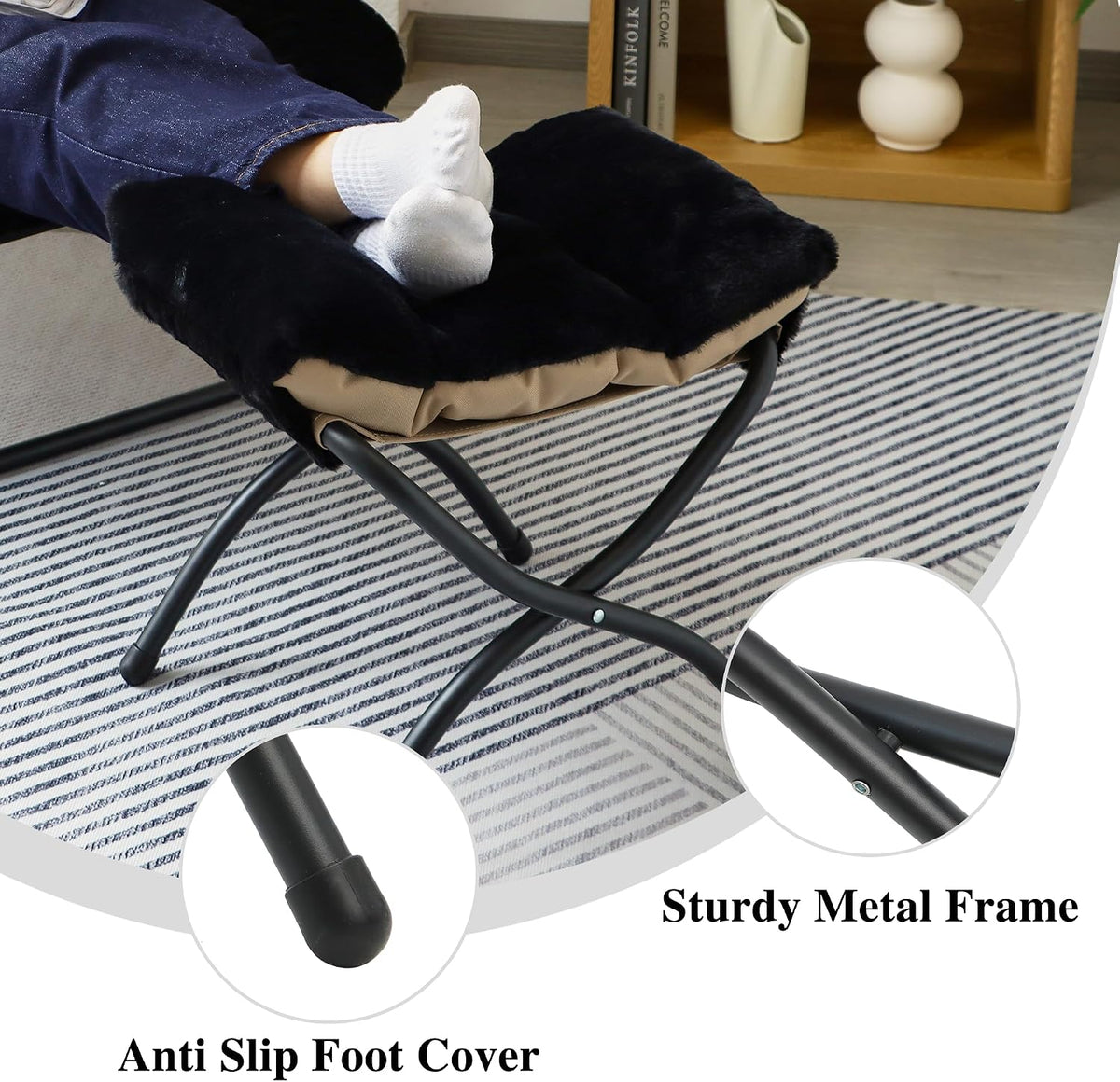 15"(H) Folding Ottoman, Foldable Footrest Stool, Portable Small Foot Stool for Couch, Collapsible Foot Rest Ottoman for Sofa, Accent Padded Ottomans for Living Room, Bedroom, Dark Grey