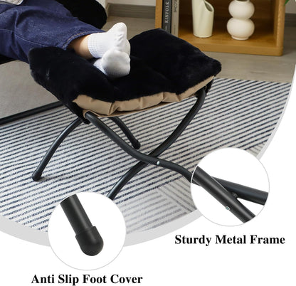 15"(H) Folding Ottoman, Foldable Footrest Stool, Portable Small Foot Stool for Couch, Collapsible Foot Rest Ottoman for Sofa, Accent Padded Ottomans for Living Room, Bedroom, Dark Grey