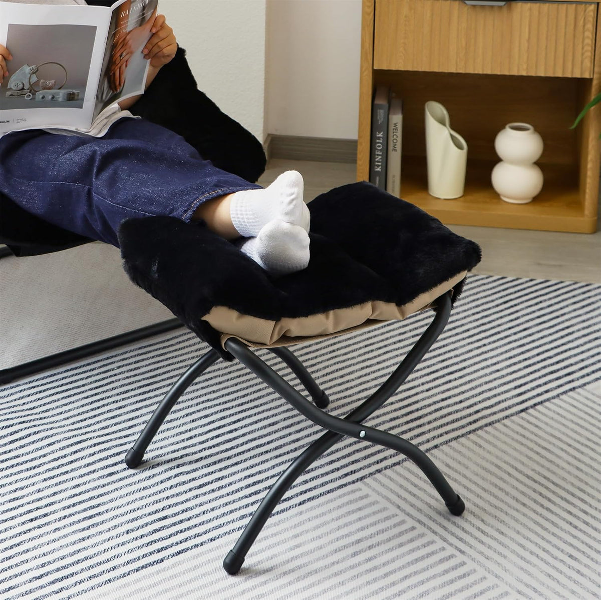 15"(H) Folding Ottoman, Foldable Footrest Stool, Portable Small Foot Stool for Couch, Collapsible Foot Rest Ottoman for Sofa, Accent Padded Ottomans for Living Room, Bedroom, Dark Grey