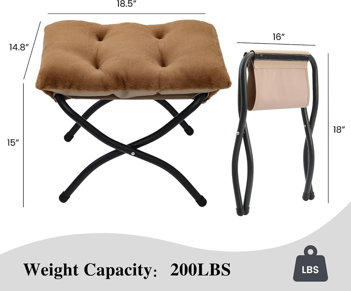 15"(H) Folding Ottoman, Foldable Footrest Stool, Portable Small Foot Stool for Couch, Collapsible Foot Rest Ottoman for Sofa, Accent Padded Ottomans for Living Room, Bedroom, Dark Grey