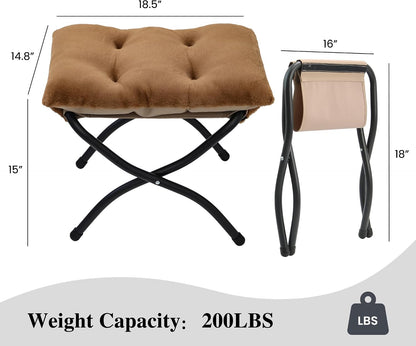 15"(H) Folding Ottoman, Foldable Footrest Stool, Portable Small Foot Stool for Couch, Collapsible Foot Rest Ottoman for Sofa, Accent Padded Ottomans for Living Room, Bedroom, Dark Grey
