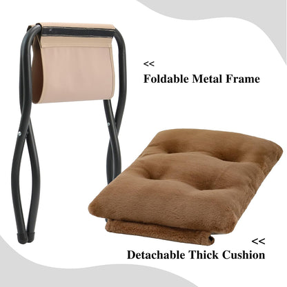 15"(H) Folding Ottoman, Foldable Footrest Stool, Portable Small Foot Stool for Couch, Collapsible Foot Rest Ottoman for Sofa, Accent Padded Ottomans for Living Room, Bedroom, Dark Grey