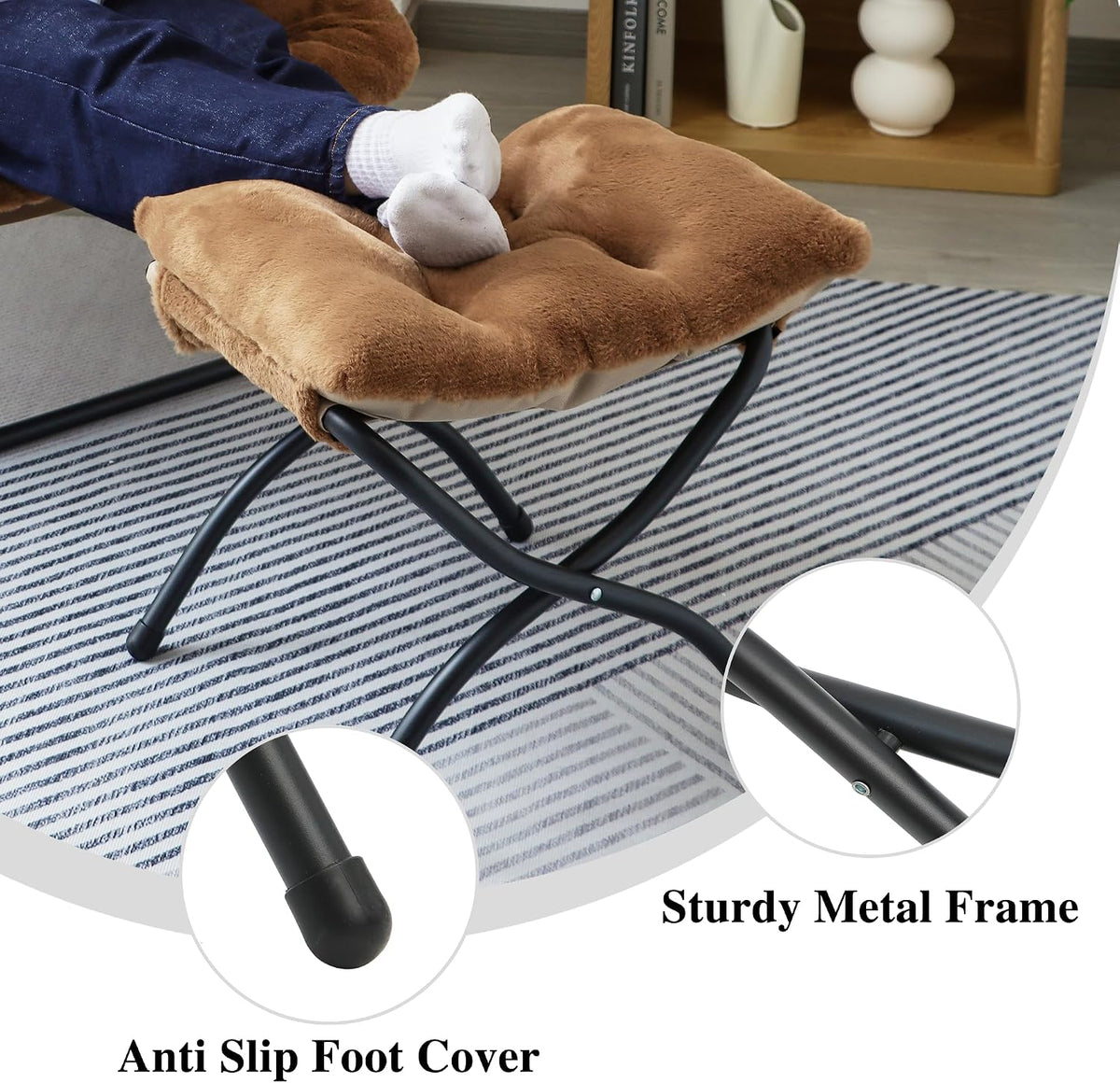 15"(H) Folding Ottoman, Foldable Footrest Stool, Portable Small Foot Stool for Couch, Collapsible Foot Rest Ottoman for Sofa, Accent Padded Ottomans for Living Room, Bedroom, Dark Grey