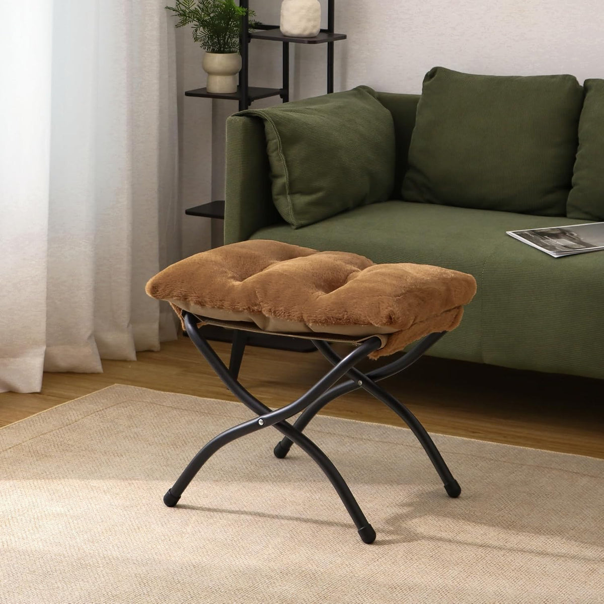 15"(H) Folding Ottoman, Foldable Footrest Stool, Portable Small Foot Stool for Couch, Collapsible Foot Rest Ottoman for Sofa, Accent Padded Ottomans for Living Room, Bedroom, Dark Grey