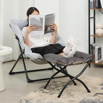 15"(H) Folding Ottoman, Foldable Footrest Stool, Portable Small Foot Stool for Couch, Collapsible Foot Rest Ottoman for Sofa, Accent Padded Ottomans for Living Room, Bedroom, Dark Grey