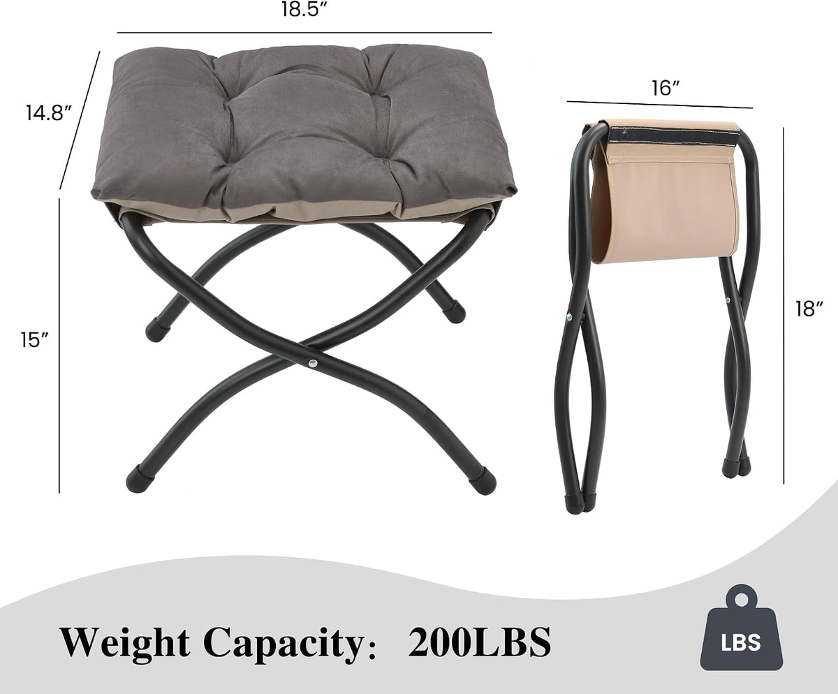 15"(H) Folding Ottoman, Foldable Footrest Stool, Portable Small Foot Stool for Couch, Collapsible Foot Rest Ottoman for Sofa, Accent Padded Ottomans for Living Room, Bedroom, Dark Grey