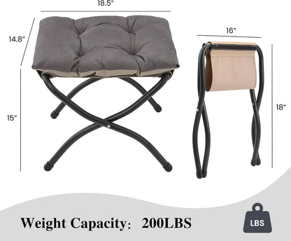 15"(H) Folding Ottoman, Foldable Footrest Stool, Portable Small Foot Stool for Couch, Collapsible Foot Rest Ottoman for Sofa, Accent Padded Ottomans for Living Room, Bedroom, Dark Grey