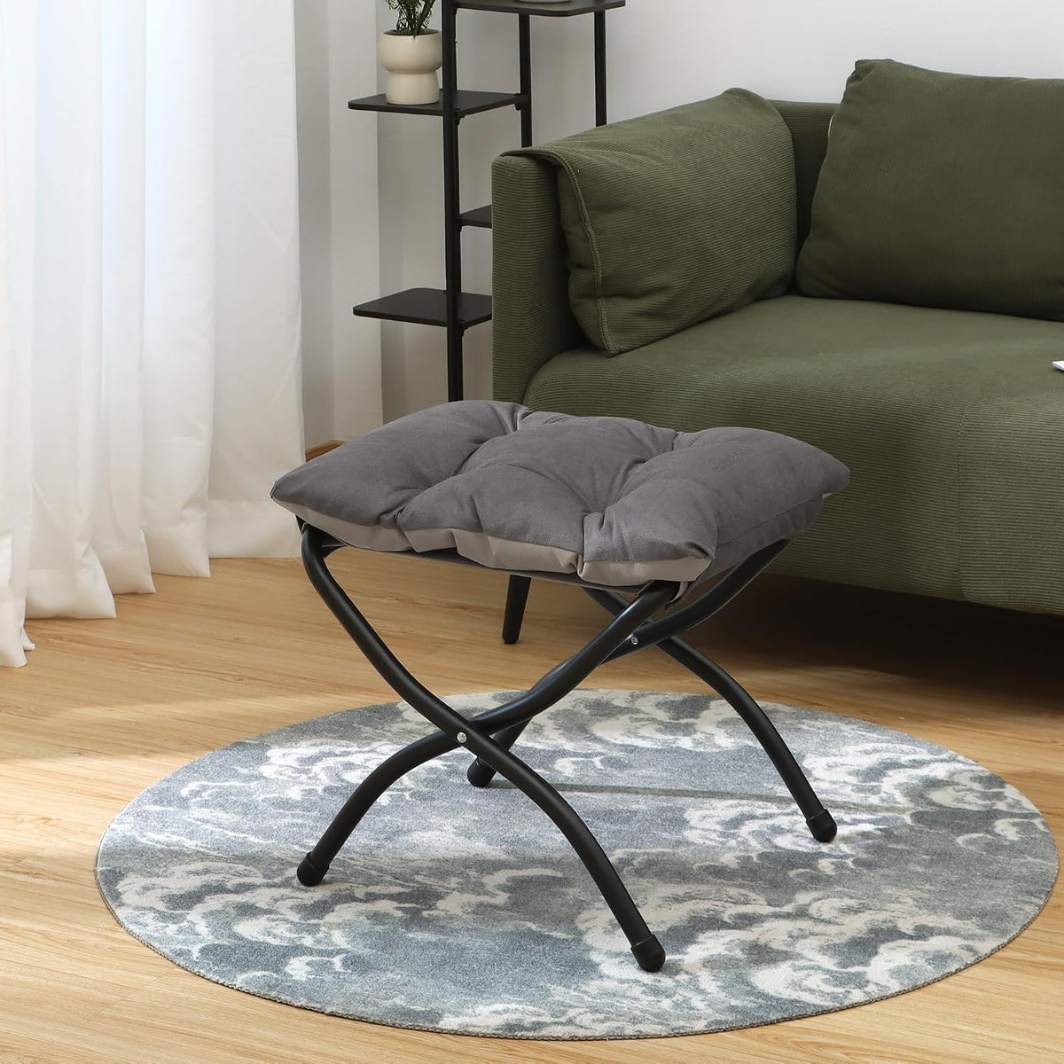 15"(H) Folding Ottoman, Foldable Footrest Stool, Portable Small Foot Stool for Couch, Collapsible Foot Rest Ottoman for Sofa, Accent Padded Ottomans for Living Room, Bedroom, Dark Grey