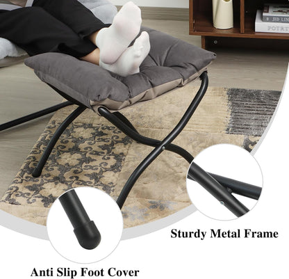 15"(H) Folding Ottoman, Foldable Footrest Stool, Portable Small Foot Stool for Couch, Collapsible Foot Rest Ottoman for Sofa, Accent Padded Ottomans for Living Room, Bedroom, Dark Grey