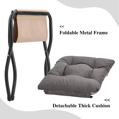 15"(H) Folding Ottoman, Foldable Footrest Stool, Portable Small Foot Stool for Couch, Collapsible Foot Rest Ottoman for Sofa, Accent Padded Ottomans for Living Room, Bedroom, Dark Grey