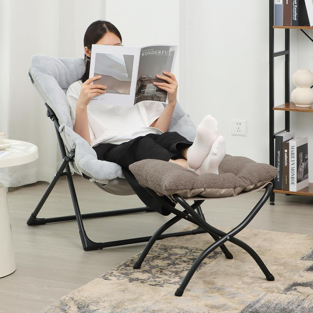 15"(H) Folding Ottoman, Foldable Footrest Stool, Portable Small Foot Stool for Couch, Collapsible Foot Rest Ottoman for Sofa, Accent Padded Ottomans for Living Room, Bedroom, Dark Grey