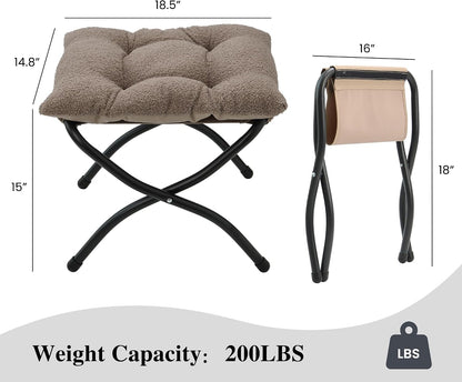 15"(H) Folding Ottoman, Foldable Footrest Stool, Portable Small Foot Stool for Couch, Collapsible Foot Rest Ottoman for Sofa, Accent Padded Ottomans for Living Room, Bedroom, Dark Grey