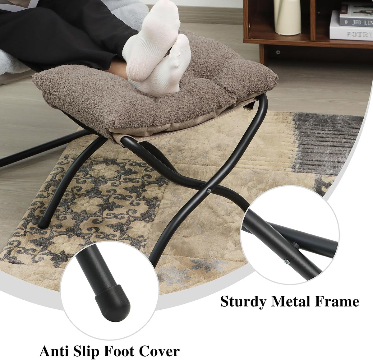 15"(H) Folding Ottoman, Foldable Footrest Stool, Portable Small Foot Stool for Couch, Collapsible Foot Rest Ottoman for Sofa, Accent Padded Ottomans for Living Room, Bedroom, Dark Grey