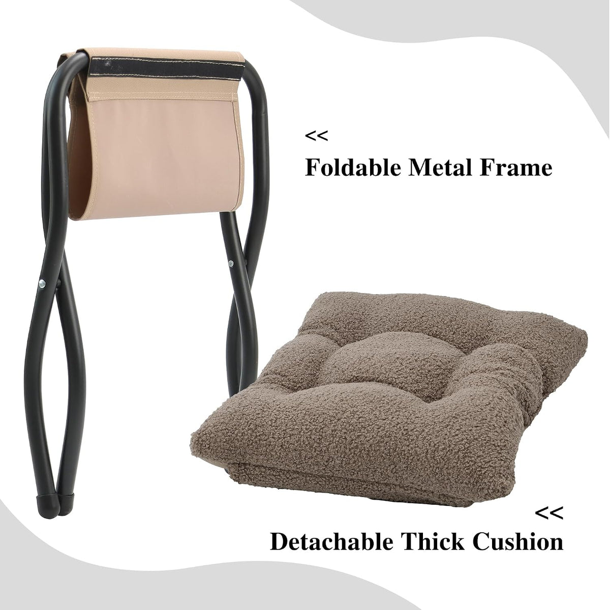 15"(H) Folding Ottoman, Foldable Footrest Stool, Portable Small Foot Stool for Couch, Collapsible Foot Rest Ottoman for Sofa, Accent Padded Ottomans for Living Room, Bedroom, Dark Grey