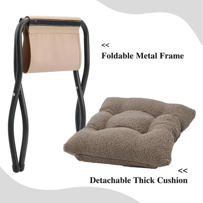 15"(H) Folding Ottoman, Foldable Footrest Stool, Portable Small Foot Stool for Couch, Collapsible Foot Rest Ottoman for Sofa, Accent Padded Ottomans for Living Room, Bedroom, Dark Grey
