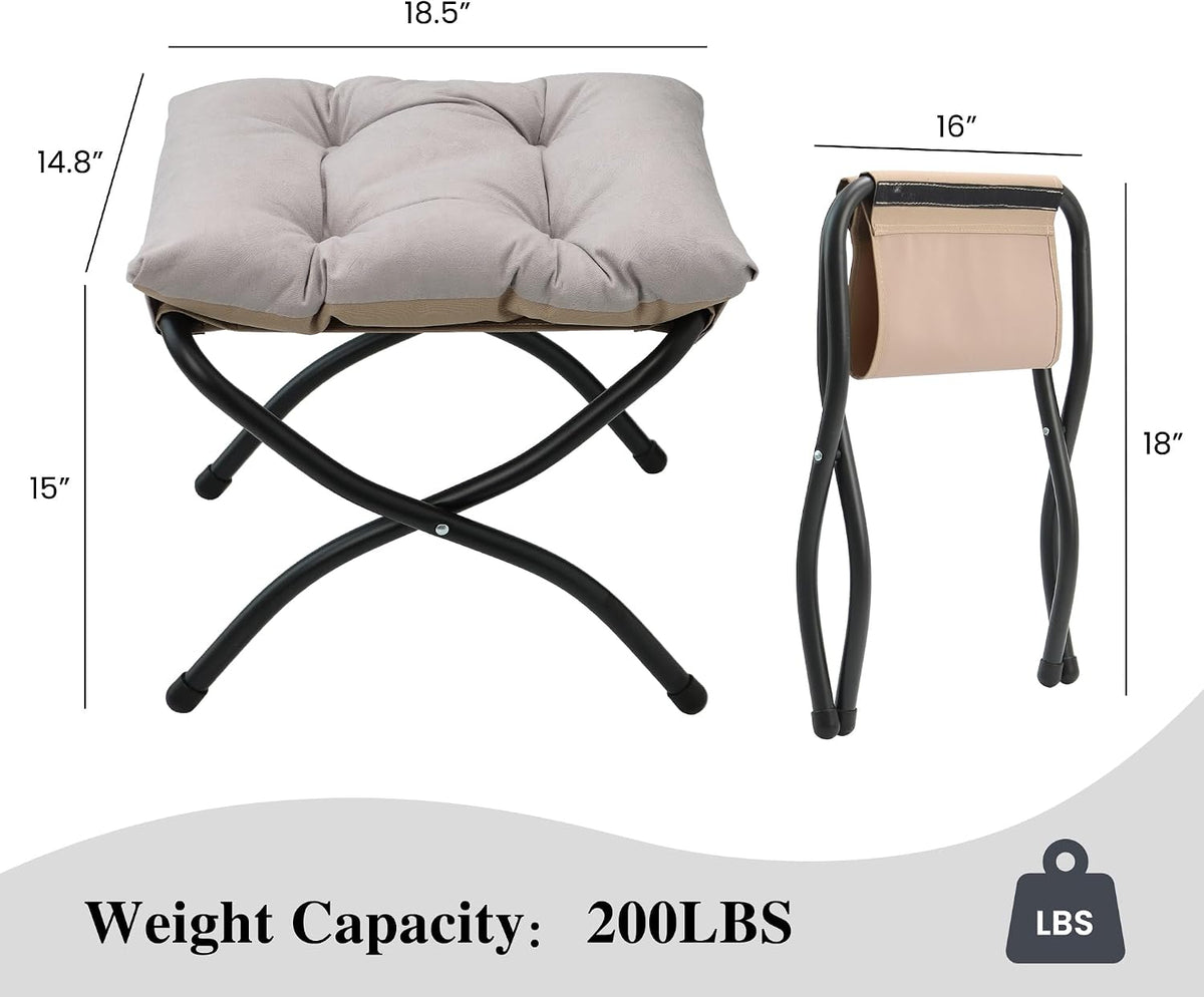 15"(H) Folding Ottoman, Foldable Footrest Stool, Portable Small Foot Stool for Couch, Collapsible Foot Rest Ottoman for Sofa, Accent Padded Ottomans for Living Room, Bedroom, Dark Grey