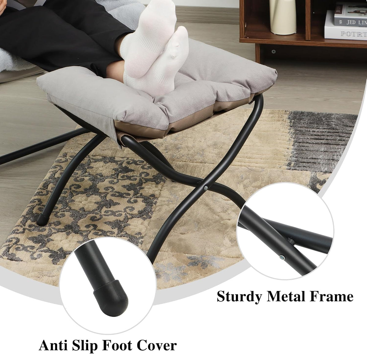 15"(H) Folding Ottoman, Foldable Footrest Stool, Portable Small Foot Stool for Couch, Collapsible Foot Rest Ottoman for Sofa, Accent Padded Ottomans for Living Room, Bedroom, Dark Grey