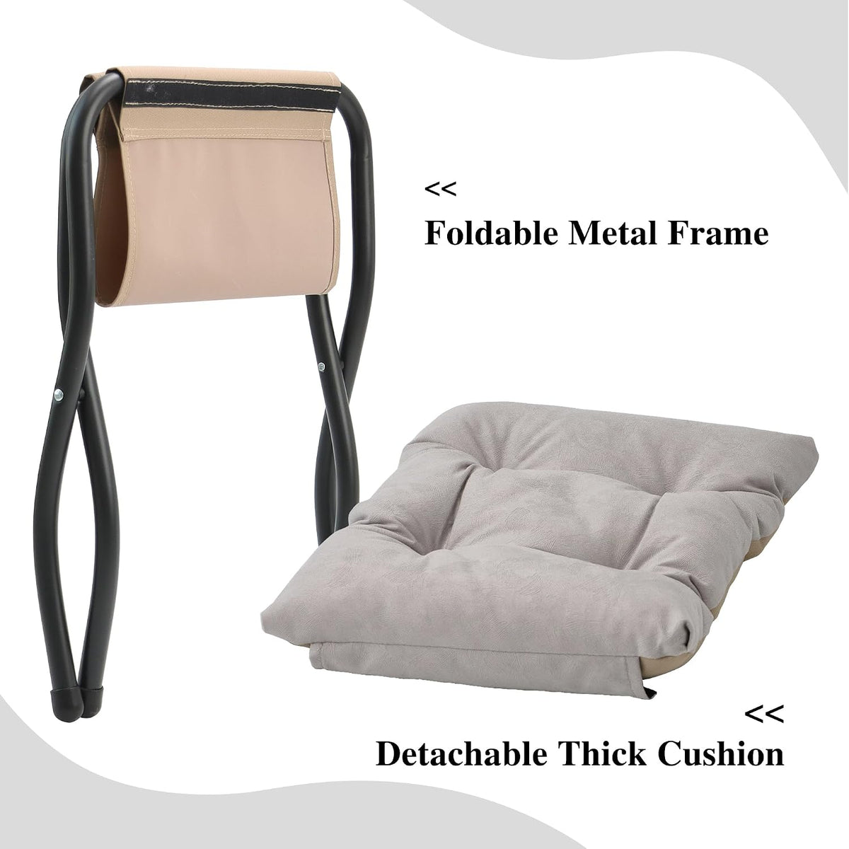 15"(H) Folding Ottoman, Foldable Footrest Stool, Portable Small Foot Stool for Couch, Collapsible Foot Rest Ottoman for Sofa, Accent Padded Ottomans for Living Room, Bedroom, Dark Grey