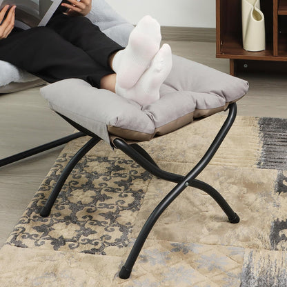 15"(H) Folding Ottoman, Foldable Footrest Stool, Portable Small Foot Stool for Couch, Collapsible Foot Rest Ottoman for Sofa, Accent Padded Ottomans for Living Room, Bedroom, Dark Grey