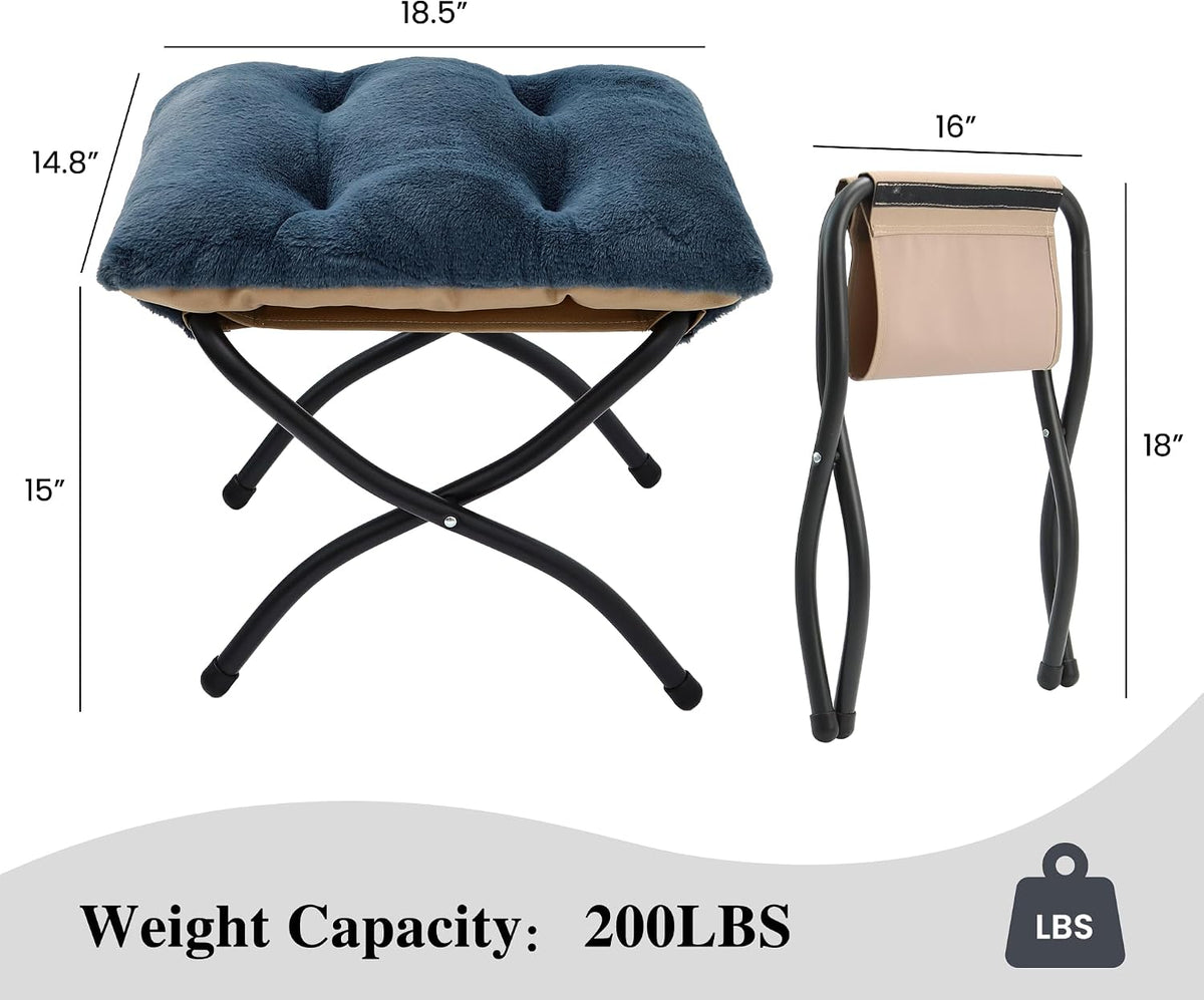 15"(H) Folding Ottoman, Foldable Footrest Stool, Portable Small Foot Stool for Couch, Collapsible Foot Rest Ottoman for Sofa, Accent Padded Ottomans for Living Room, Bedroom, Dark Grey