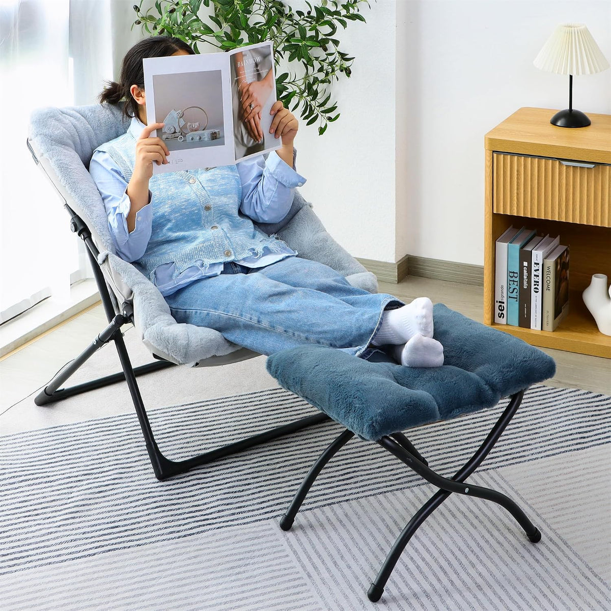 15"(H) Folding Ottoman, Foldable Footrest Stool, Portable Small Foot Stool for Couch, Collapsible Foot Rest Ottoman for Sofa, Accent Padded Ottomans for Living Room, Bedroom, Dark Grey