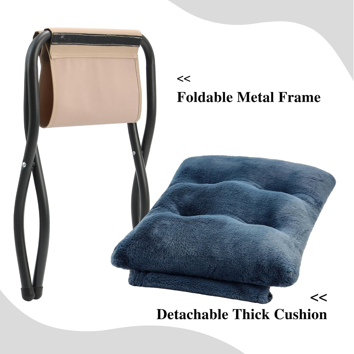 15"(H) Folding Ottoman, Foldable Footrest Stool, Portable Small Foot Stool for Couch, Collapsible Foot Rest Ottoman for Sofa, Accent Padded Ottomans for Living Room, Bedroom, Dark Grey