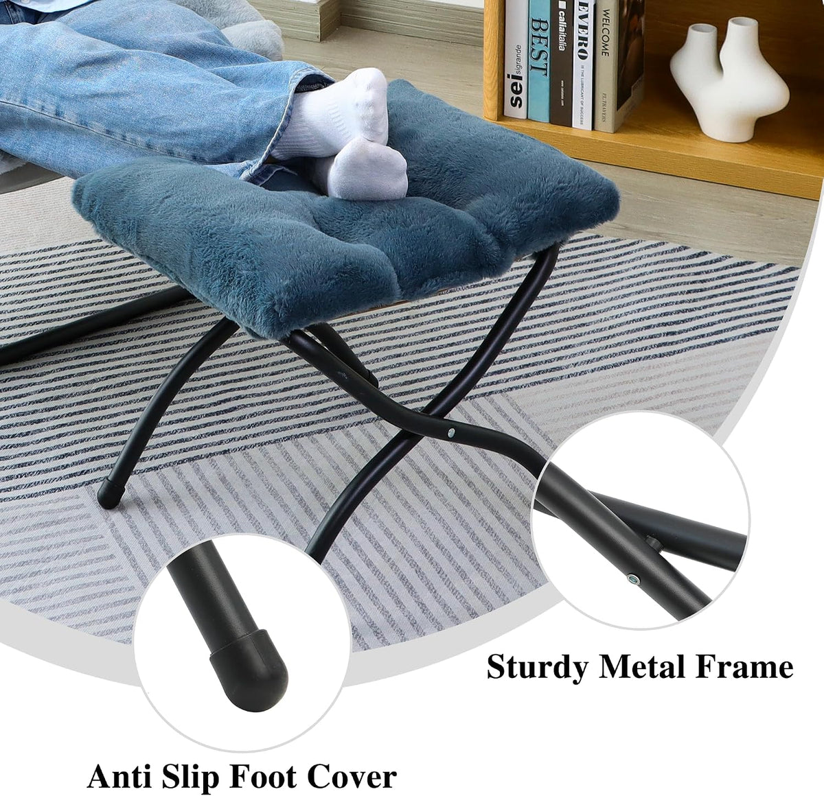 15"(H) Folding Ottoman, Foldable Footrest Stool, Portable Small Foot Stool for Couch, Collapsible Foot Rest Ottoman for Sofa, Accent Padded Ottomans for Living Room, Bedroom, Dark Grey