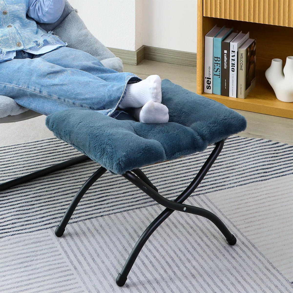 15"(H) Folding Ottoman, Foldable Footrest Stool, Portable Small Foot Stool for Couch, Collapsible Foot Rest Ottoman for Sofa, Accent Padded Ottomans for Living Room, Bedroom, Dark Grey