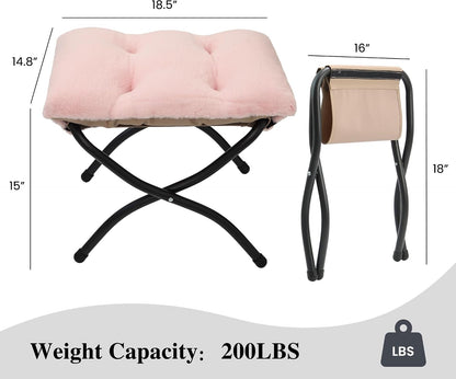 15"(H) Folding Ottoman, Foldable Footrest Stool, Portable Small Foot Stool for Couch, Collapsible Foot Rest Ottoman for Sofa, Accent Padded Ottomans for Living Room, Bedroom, Dark Grey