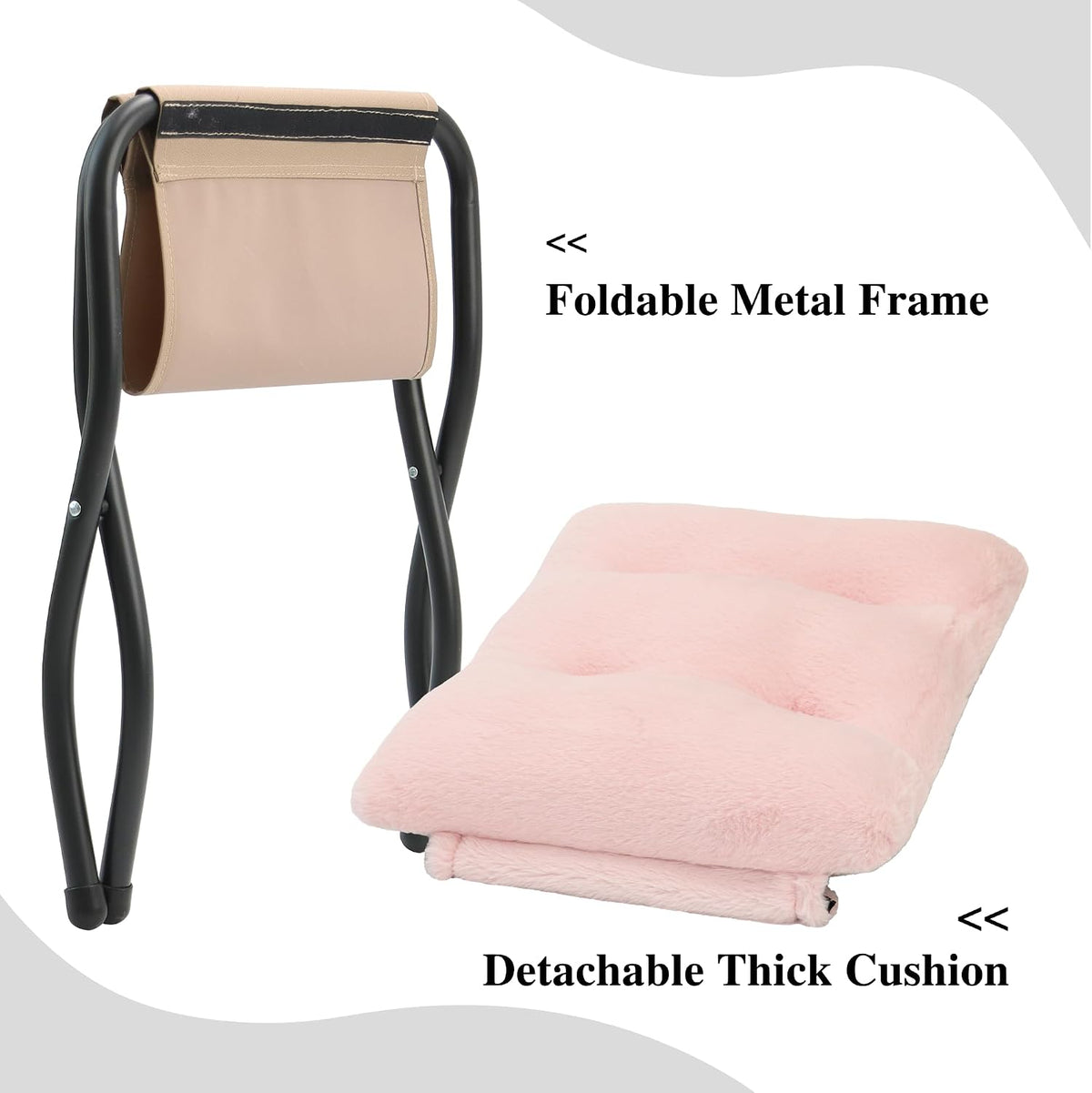 15"(H) Folding Ottoman, Foldable Footrest Stool, Portable Small Foot Stool for Couch, Collapsible Foot Rest Ottoman for Sofa, Accent Padded Ottomans for Living Room, Bedroom, Dark Grey